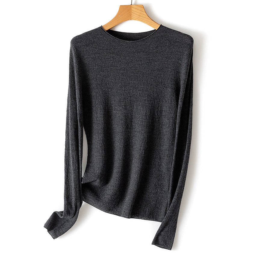 Damen Leichter strukturierter Langarm-Strickpullover mit Rundhals und feiner Crinkle-Optik Nord Taschen