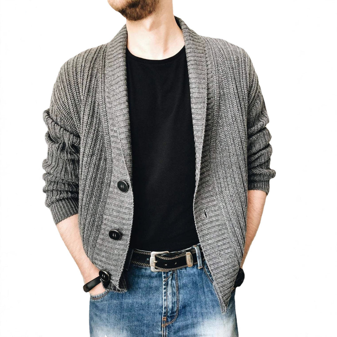 Herren Strickcardigan mit Schalkragen und Knopfleiste Nord Taschen