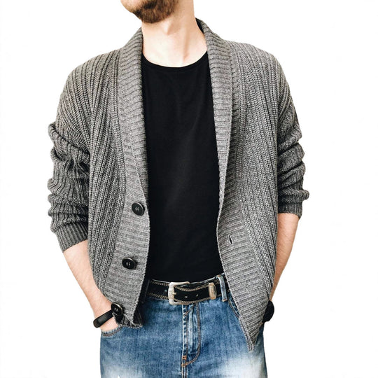 Herren Strickcardigan mit Schalkragen und Knopfleiste Nord Taschen
