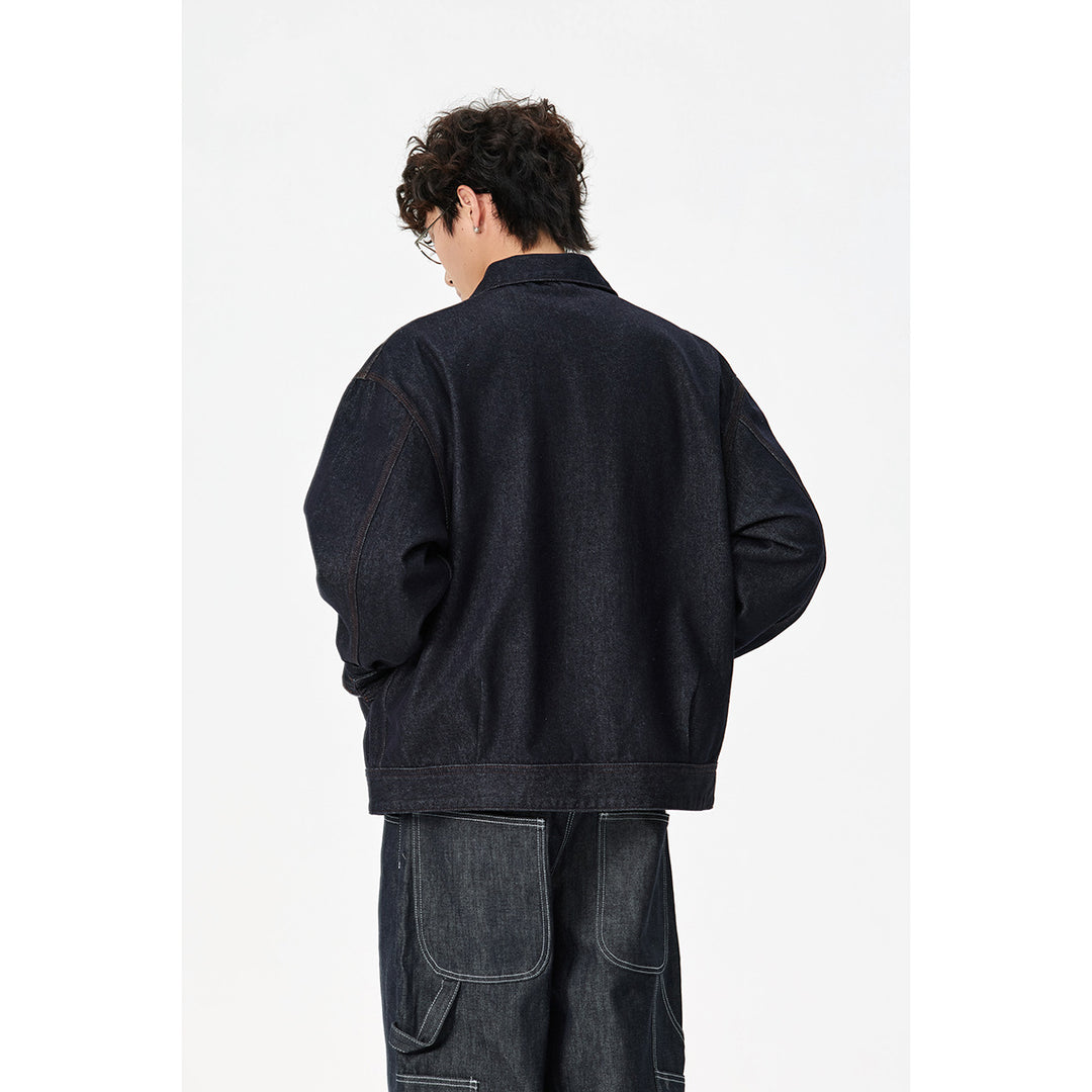 Herren Locker geschnittene Denim-Worker-Jacke mit verdecktem Reißverschluss und schräger Brusttasche Nord Taschen