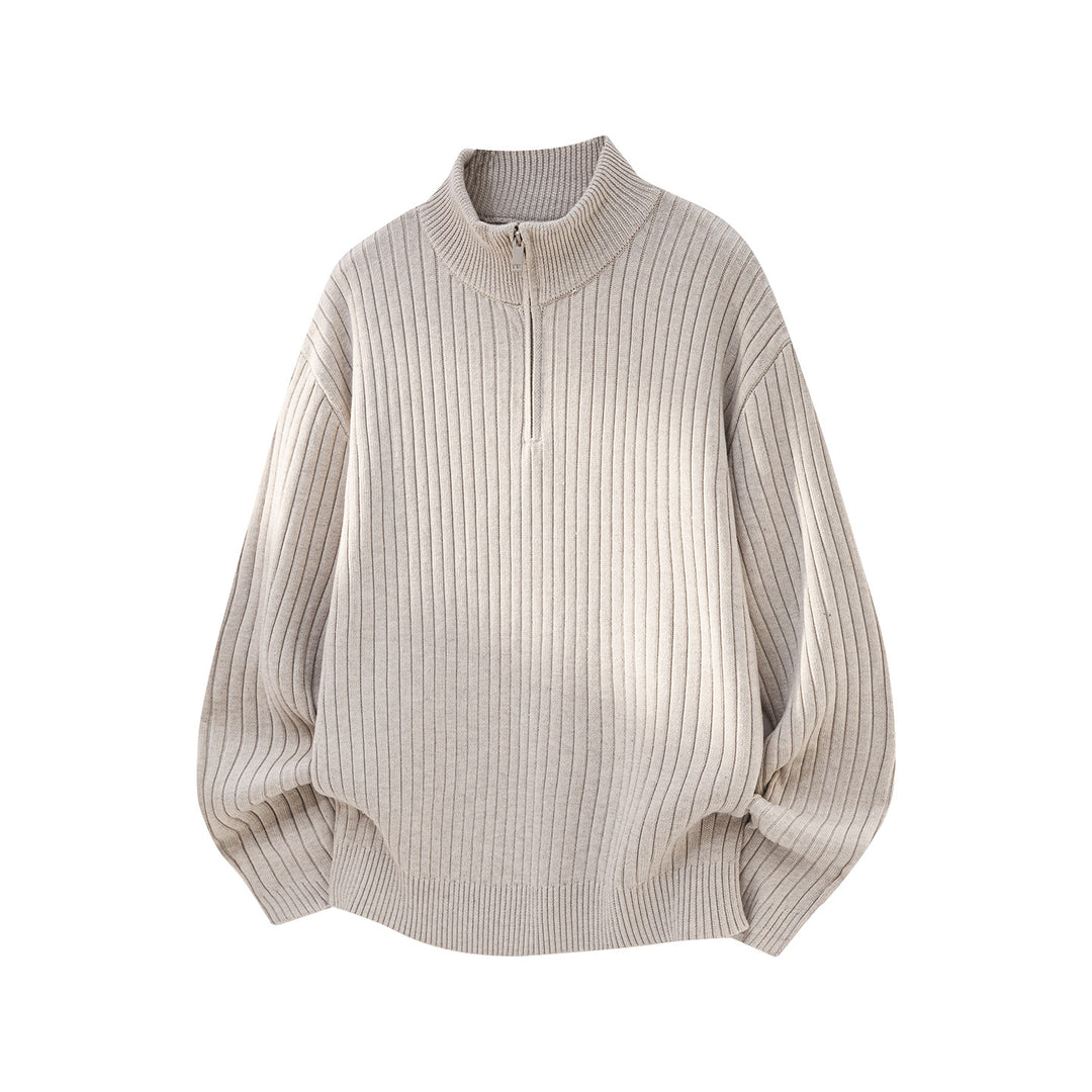 Unisex Weit geschnittener Rippenstrick-Pullover mit halbem Reißverschluss und Stehkragen Nord Taschen