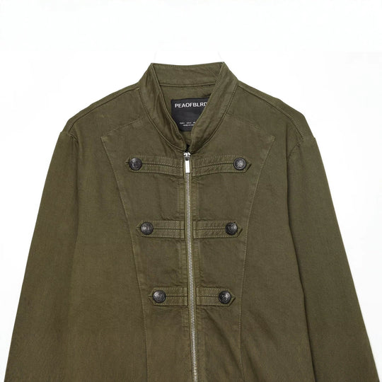 Damen Cropped Military‑Jacke mit Stehkragen, Zierknöpfen und Reißverschluss Nord Taschen