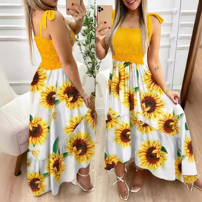 Damen Maxikleid mit Blumenmuster und elastischem Oberteil Nord Taschen