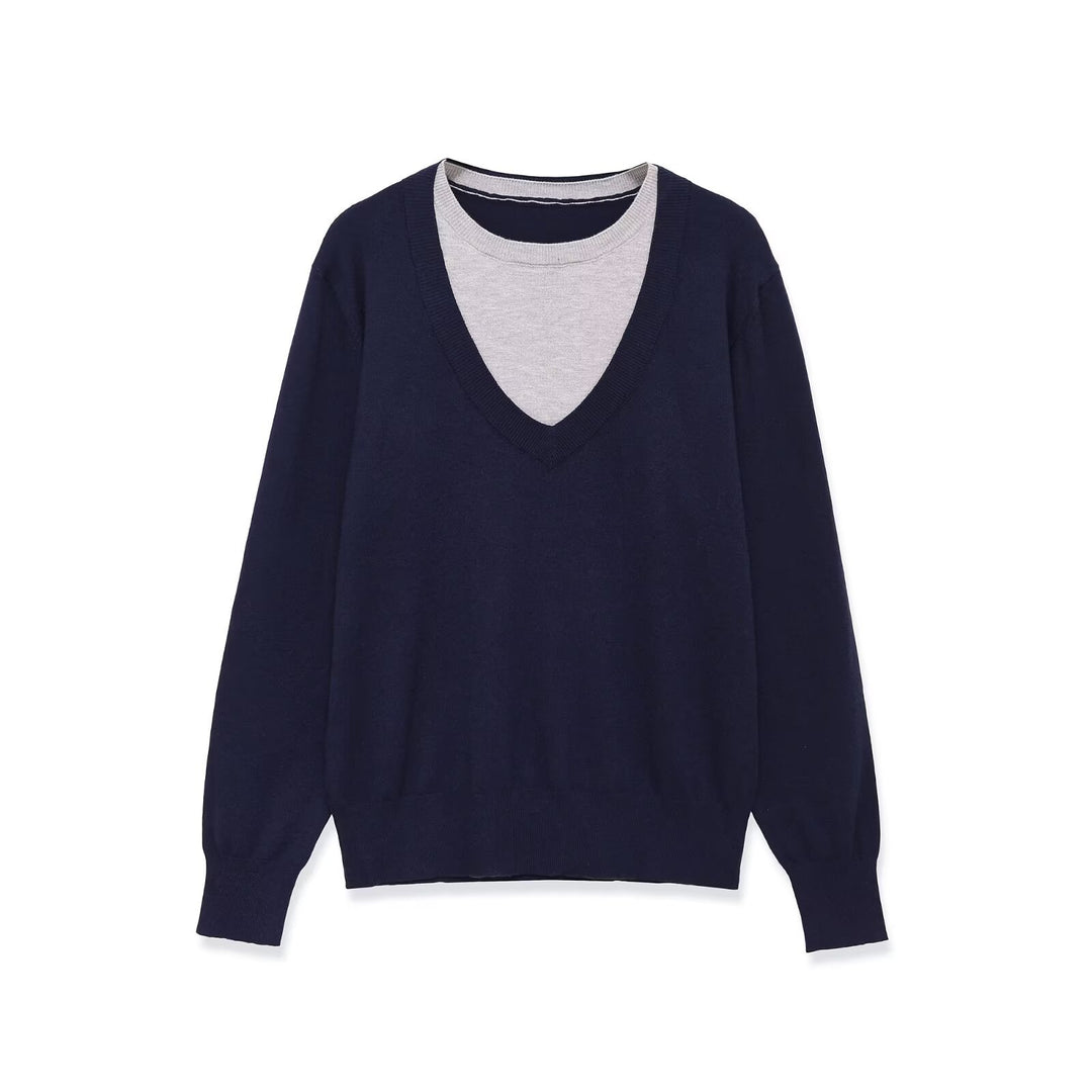Damen Lagenpullover mit tiefem V-Ausschnitt und integriertem Rundhals-Inlay Nord Taschen