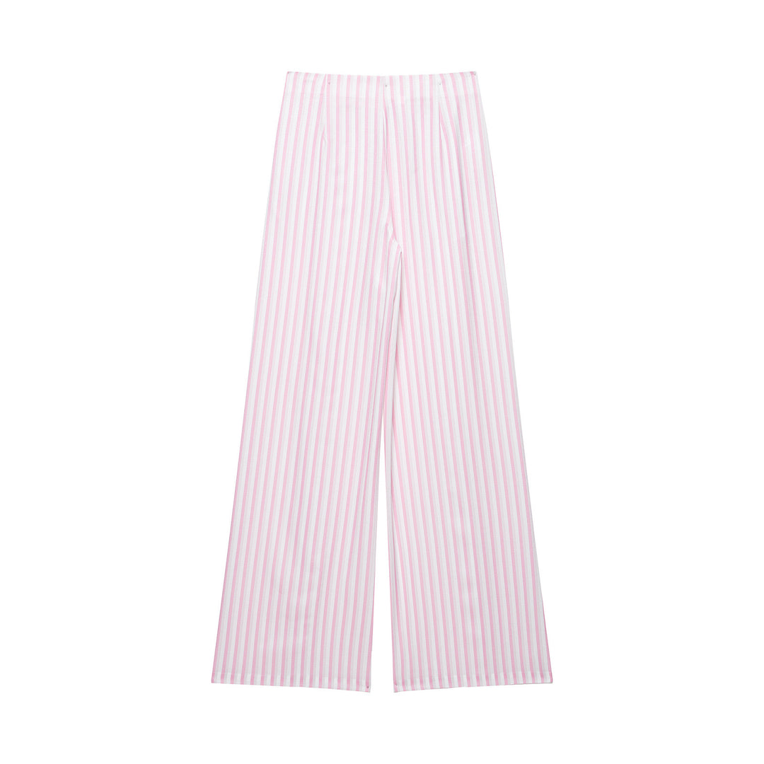 Damen Leichte Highwaist Palazzohose mit weitem Bein, Tunnelzug und vertikalem Streifenmuster Nord Taschen