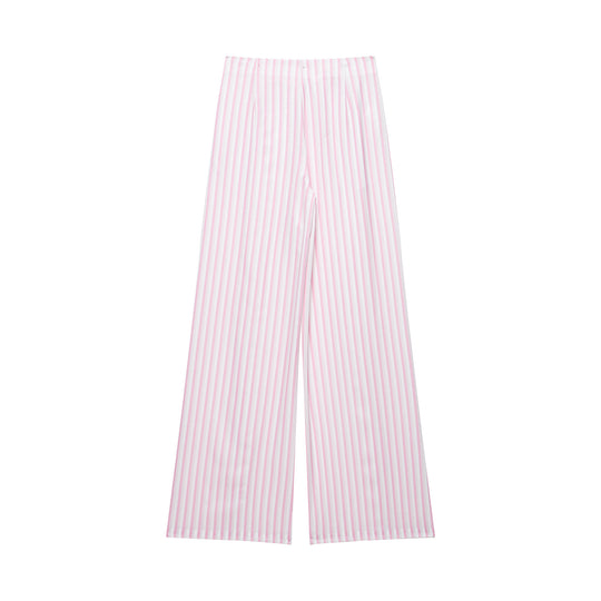 Damen Leichte Highwaist Palazzohose mit weitem Bein, Tunnelzug und vertikalem Streifenmuster Nord Taschen