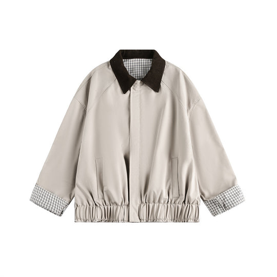 Unisex Kurz geschnittene Boxy‑Blousonjacke mit Cordkragen und kariertem Ärmelumschlag Nord Taschen