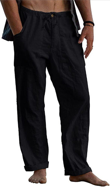 Herren lockere Leinenhose mit Gummibund und aufgesetzten Seitentaschen Nord Taschen