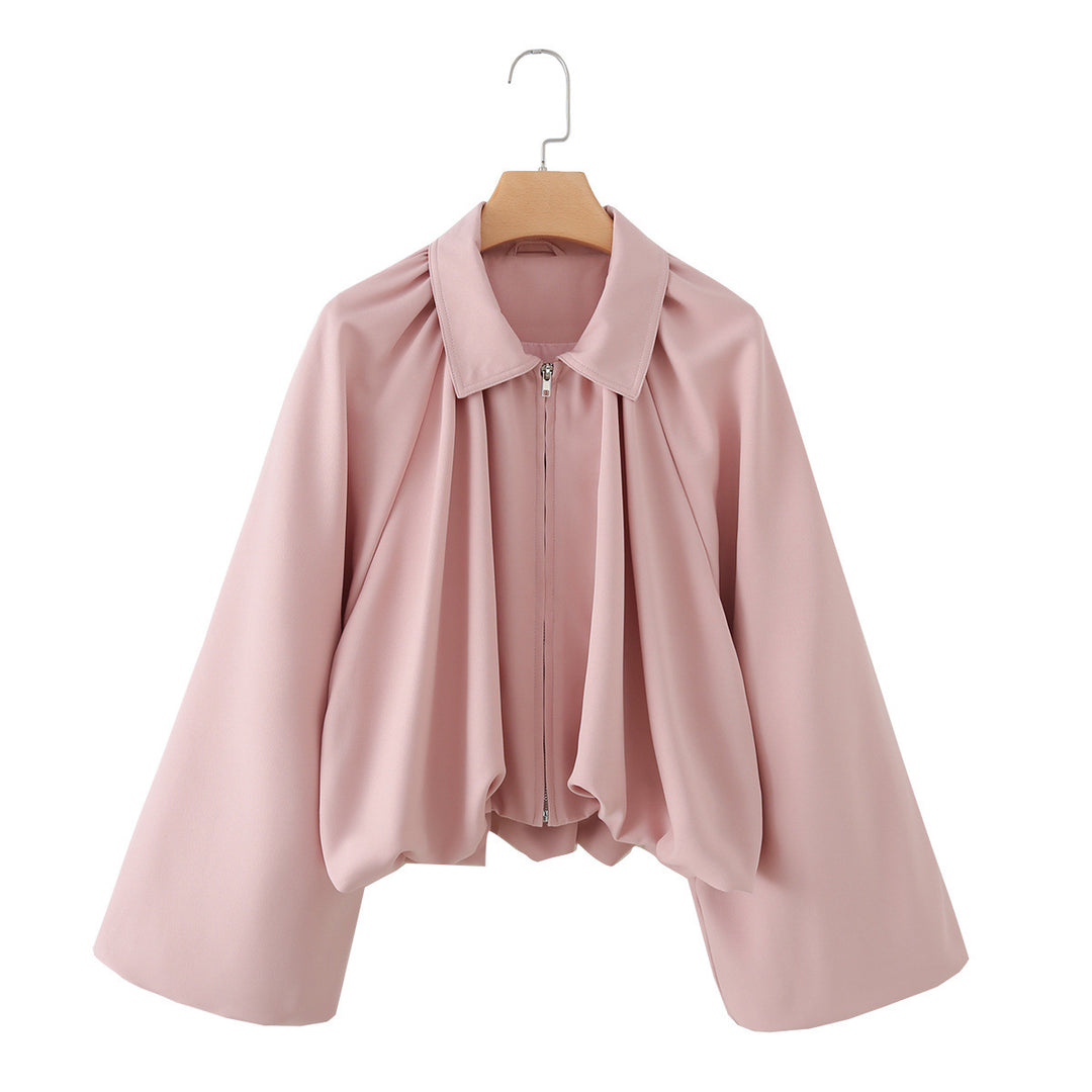 Damen Kurzjacke mit Kräusel-Volants, weitem Ärmel und Reißverschluss Nord Taschen