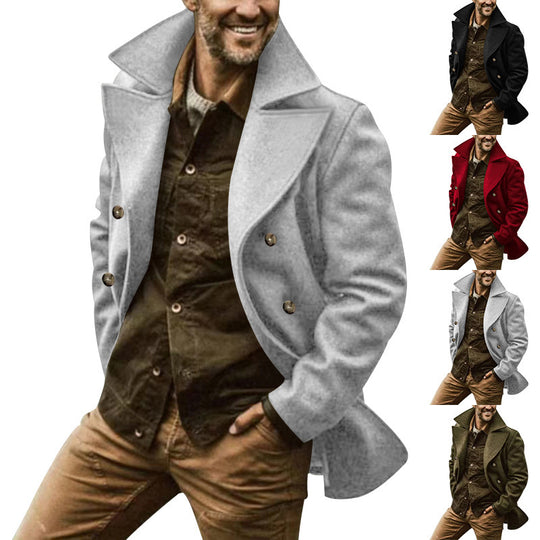 Herren Kurzmantel im Marine-Stil aus Wollmischung mit doppelter Knopfleiste und großem Revers Nord Taschen