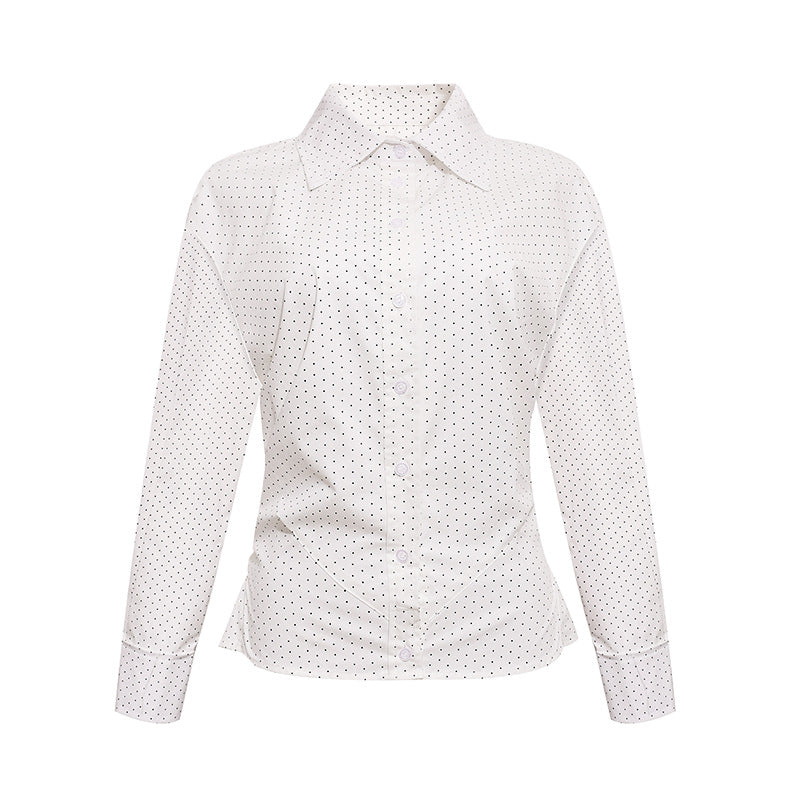 Damen Figurnahes Langarm-Blusenhemd mit Polka-Dot‑Muster und taillierten Abnähern Nord Taschen