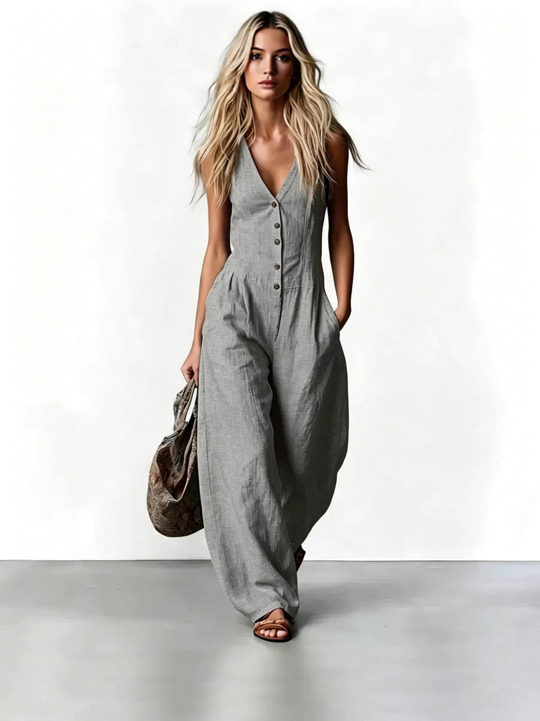 Damen Maxikleid mit elegantem V-Ausschnitt und seitlichem Schlitz