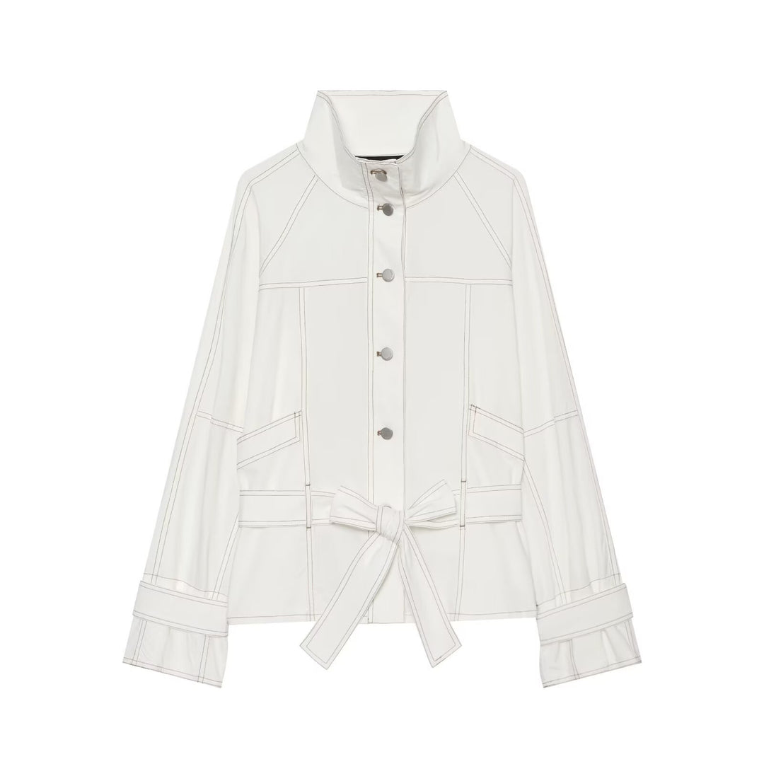 Damen Cropped Parka‑Jacke mit hohem Funnelkragen, Pattentaschen und Bindegürtel Nord Taschen