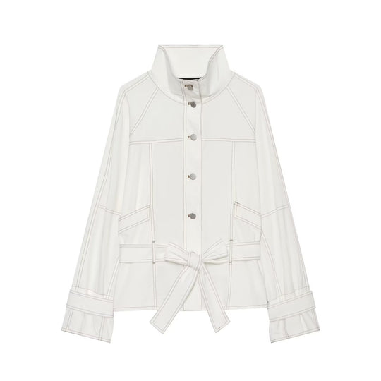 Damen Cropped Parka‑Jacke mit hohem Funnelkragen, Pattentaschen und Bindegürtel Nord Taschen