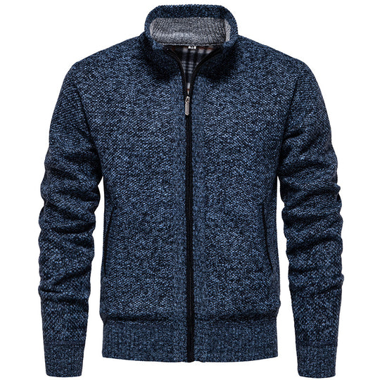 Herren strukturierter Strickcardigan mit durchgehendem Reißverschluss und kontrastgefüttertem Stehkragen Nord Taschen