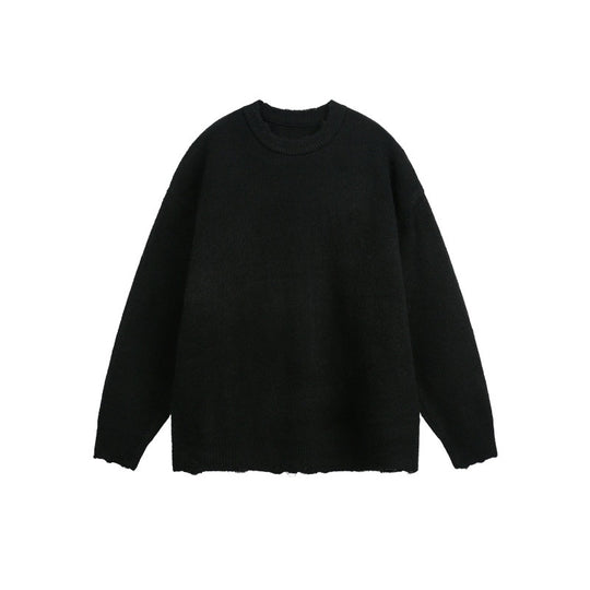 Unisex Oversize Grobstrickpullover mit Rundhalsausschnitt und ausgefranstem Saum Nord Taschen