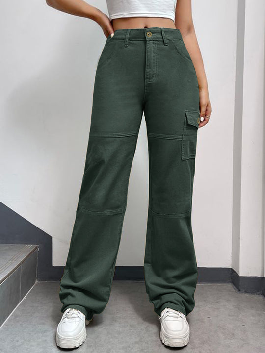 Damen Hochtaillierte Cargo-Palazzo-Hose mit Nahtsegmenten und seitlicher Klapptasche Nord Taschen