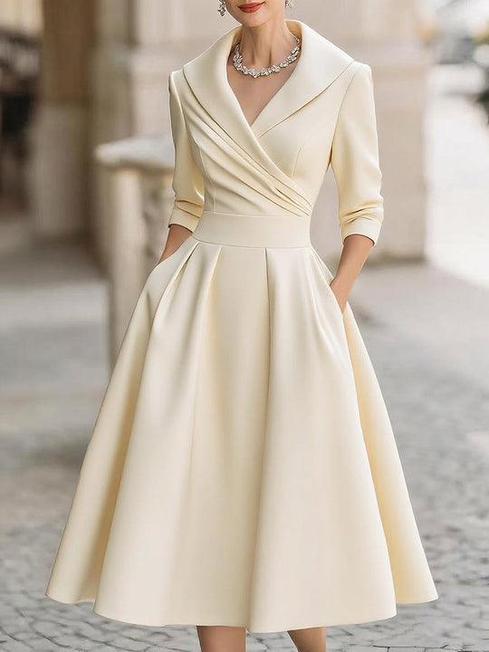 Damen Elegantes Satin-Midikleid mit Wickeloberteil, mittellangen Ärmeln und Eingrifftaschen Nord Taschen