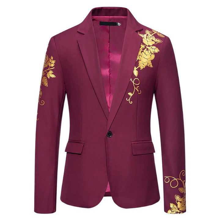 Herren einreihiges Sakko mit schmalem Revers und goldenem Rosenprint Nord Taschen