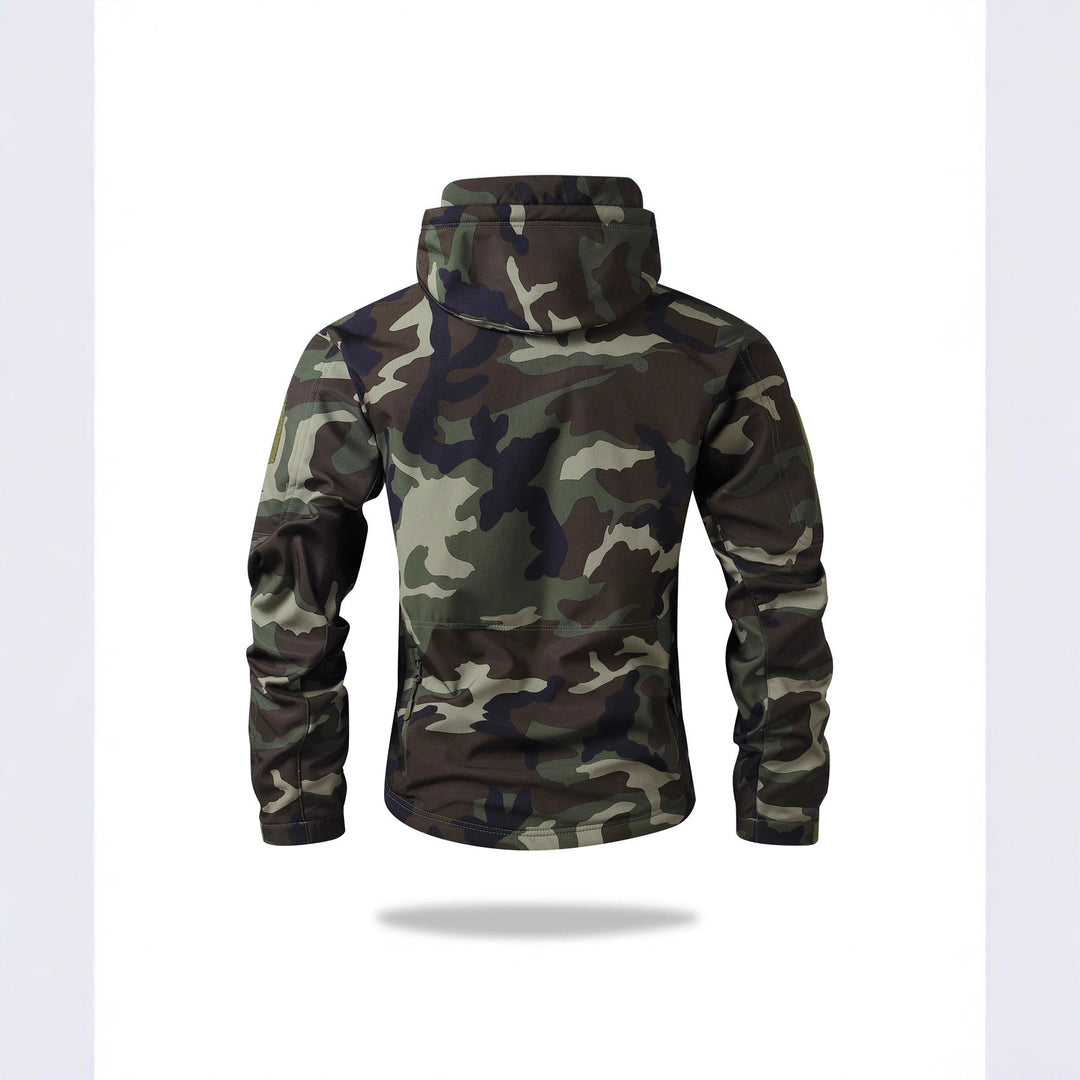 Herren Taktische Softshell-Jacke mit Kapuze, Camouflage-Print und Multifunktions-Taschen Nord Taschen