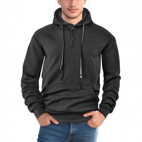Herren Texturierter Kapuzenpullover mit gesteppter Patchstruktur und Druckknopfleiste Nord Taschen