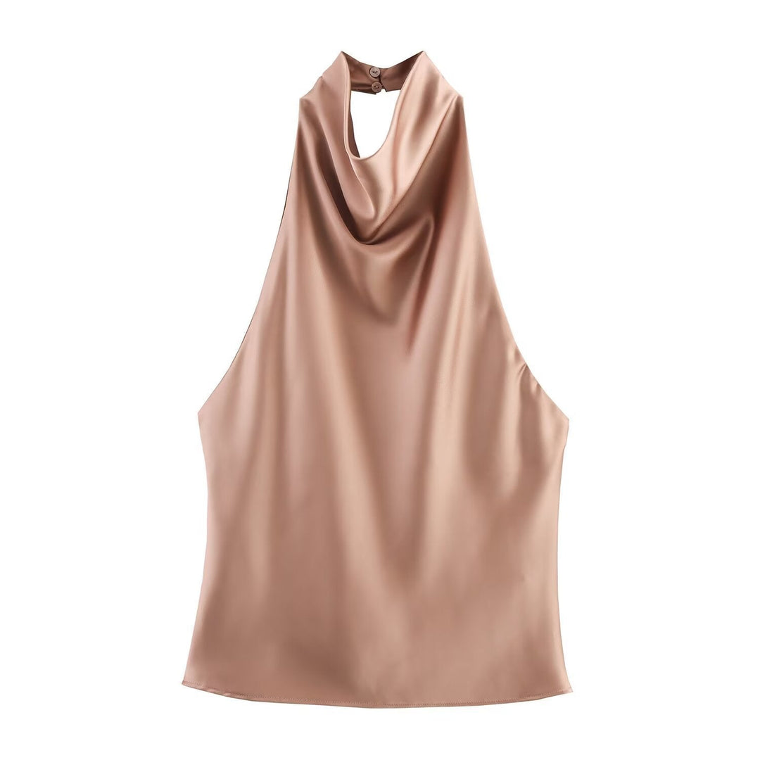 Damen elegantes Haltertop mit fließendem Schnitt und dekorativen Details