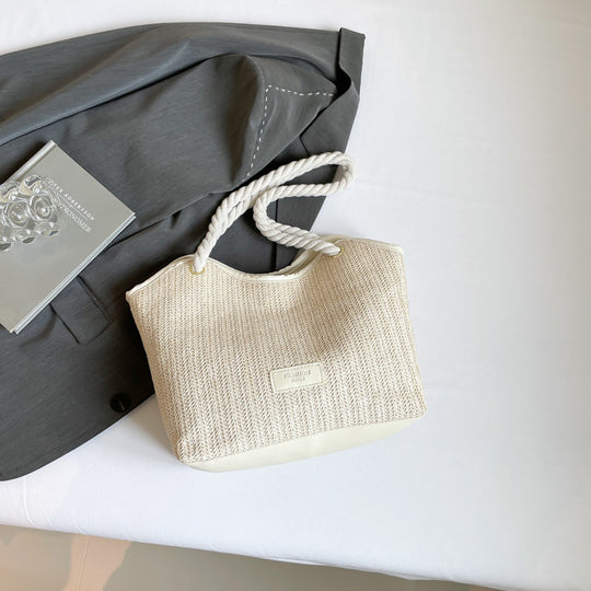 Damen Strandtasche mit robustem Baumwollgewebe und stylischem geflochtenem Griff Nord Taschen