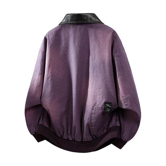 Herren Oversize-Bomberjacke mit Kontrastkragen aus Kunstleder und geripptem Saum Nord Taschen