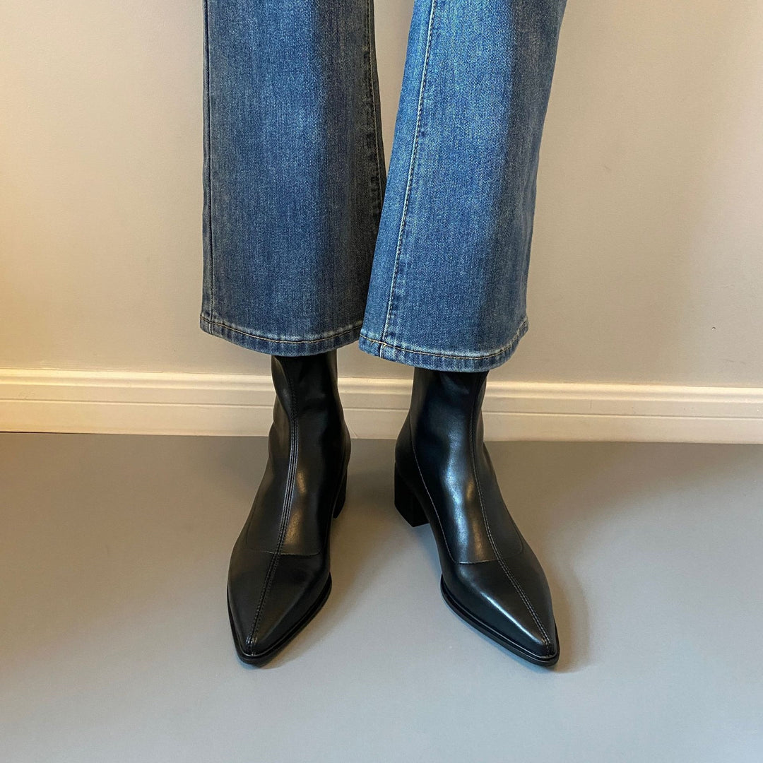 Damen Knöchelhohe Leder-Ankleboots mit spitzer Kappenform und sculpted Blockabsatz Nord Taschen