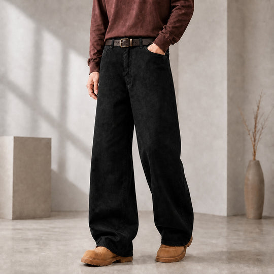 Herren Weite Baumwoll-Jeans mit hohem Bund und Five-Pocket-Design Nord Taschen