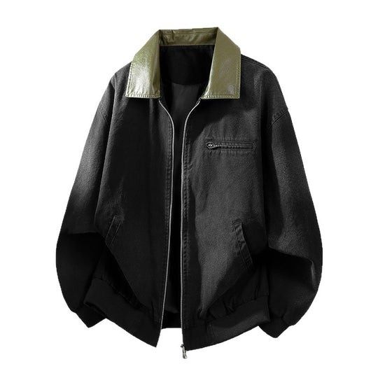 Herren Oversize-Bomberjacke mit Kontrastkragen aus Kunstleder und geripptem Saum Nord Taschen