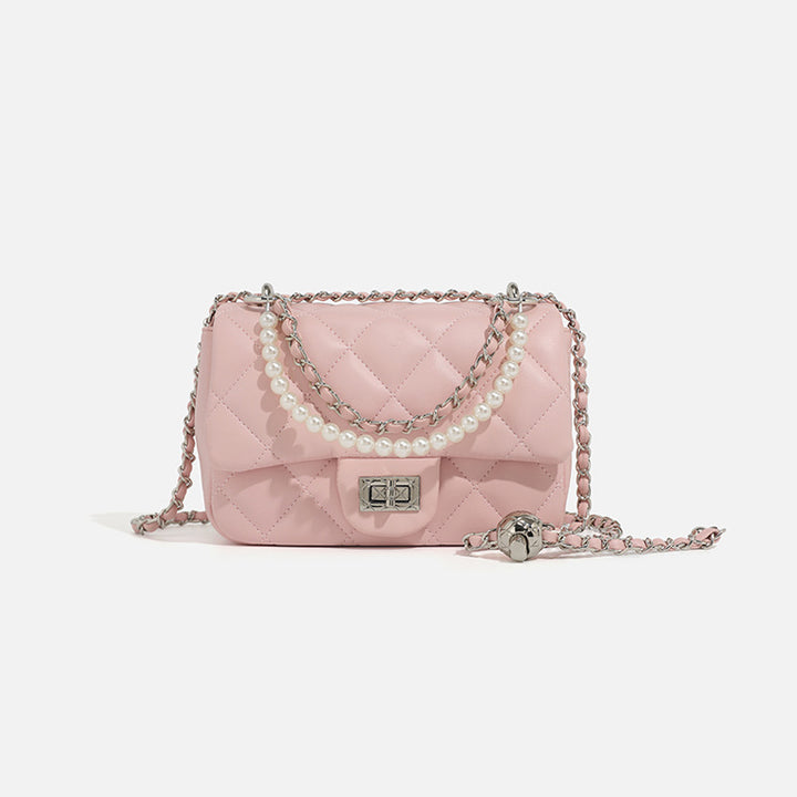 Damen Umhängetasche mit edler Perlenkette und klassischem Steppmuster Nord Taschen
