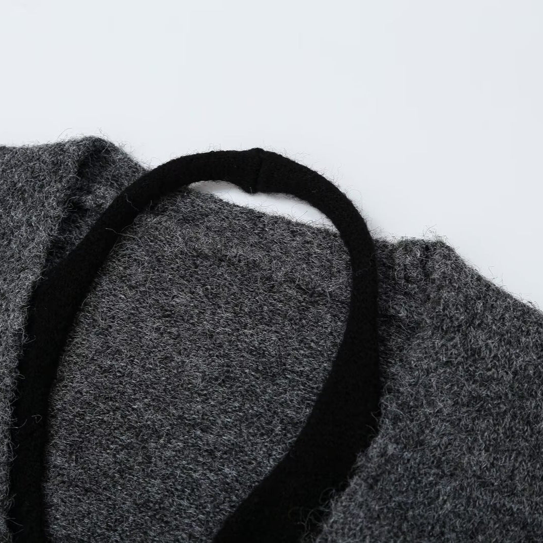 Damen Oversize Strickcardigan mit tiefem V‑Ausschnitt und breitem Rippbündchen Nord Taschen
