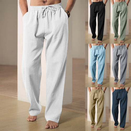 Herren Locker geschnittene Leinenhose mit Kordelzug und geradem Bein Nord Taschen