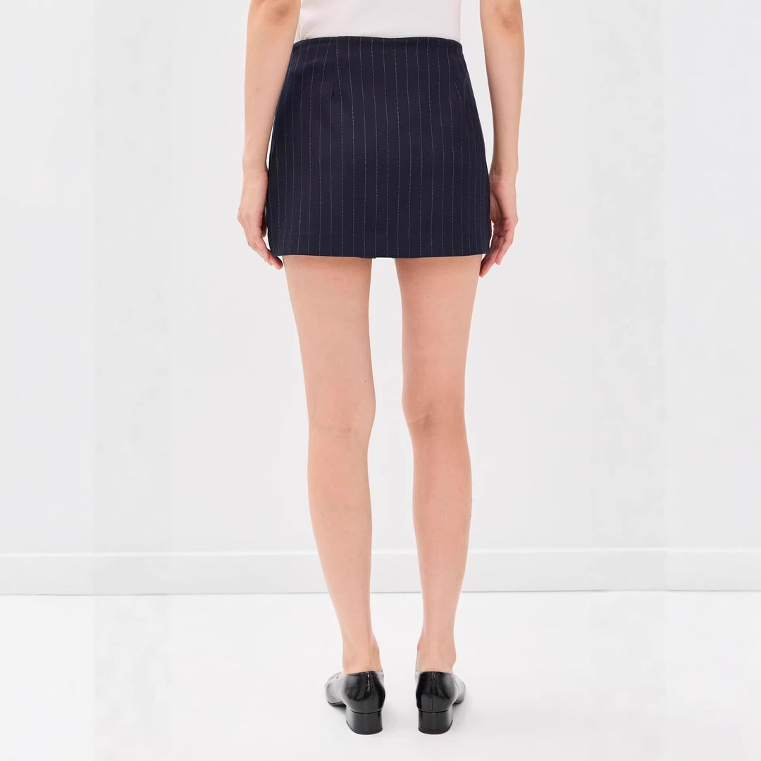 Damen Nadelstreifen‑Blazer ohne Revers mit tailliertem Minirock‑Set Nord Taschen