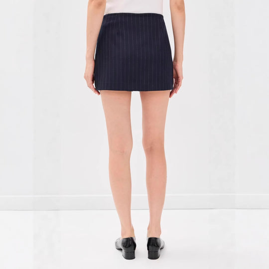 Damen Nadelstreifen‑Blazer ohne Revers mit tailliertem Minirock‑Set Nord Taschen