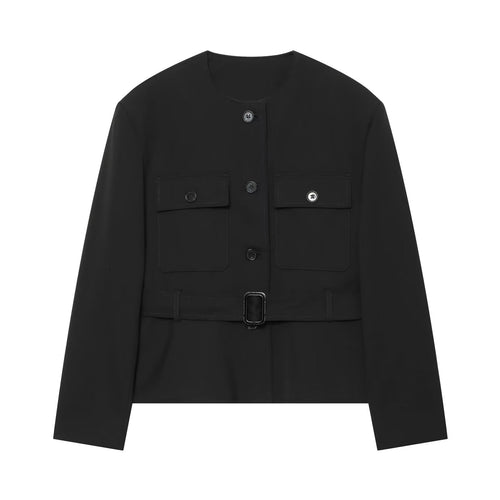 Damen Kurzblouson im Utility‑Style mit Taillengürtel, Pattentaschen und Rundhalsausschnitt Nord Taschen