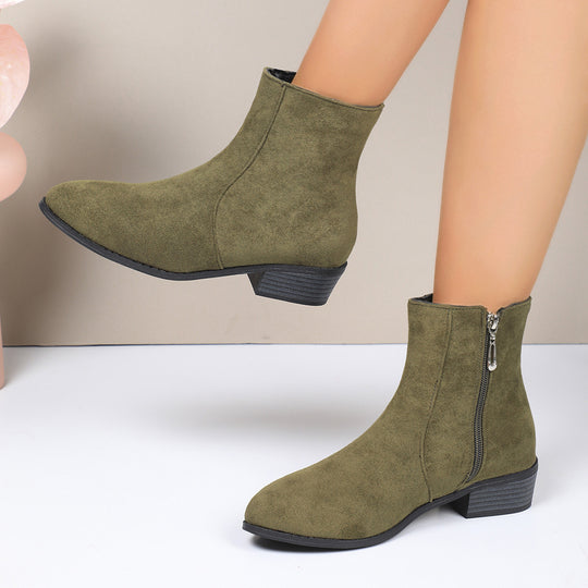 Damen Knöchelstiefeletten aus Veloursoptik mit seitlichem Reißverschluss und niedrigem Blockabsatz Nord Taschen