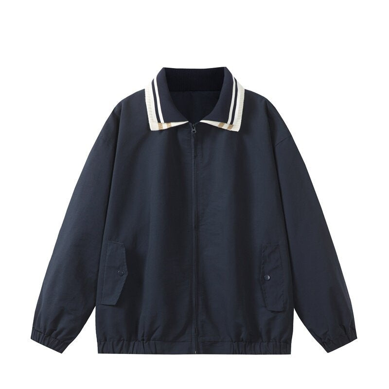 Herren Leichte Harrington‑Style Bomberjacke mit gestreiftem Rippkragen und Druckknopf‑Taschen Nord Taschen