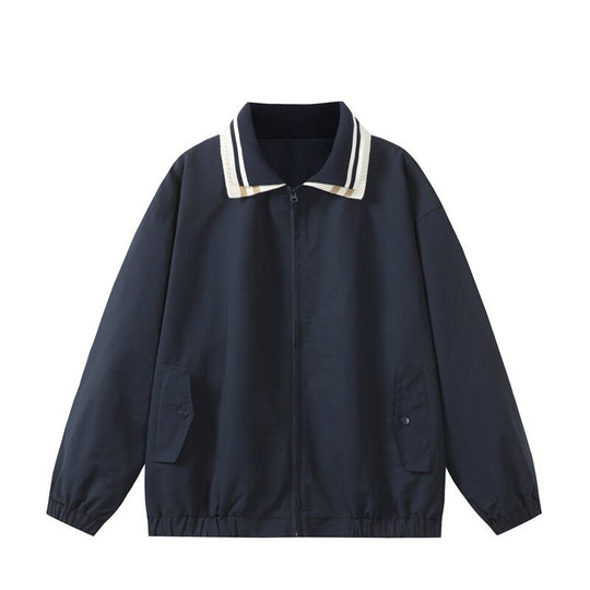Herren Leichte Harrington‑Style Bomberjacke mit gestreiftem Rippkragen und Druckknopf‑Taschen Nord Taschen