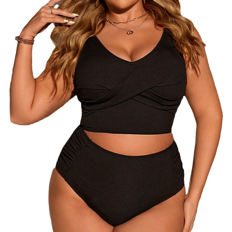 Damen Bikini-Set mit hochtailliertem Slip und gerafftem Oberteil