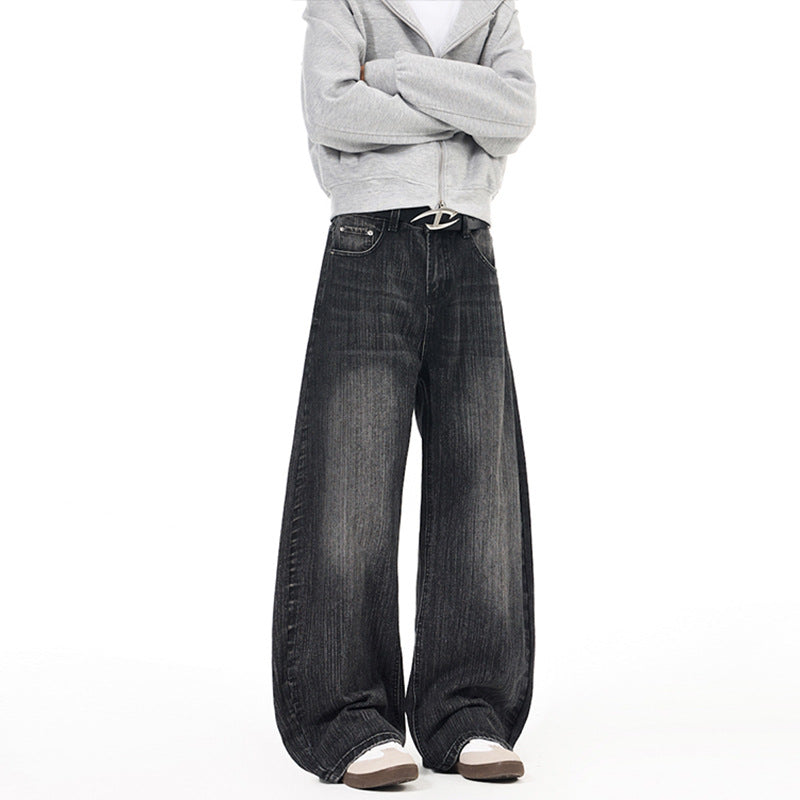 Herren Weite Vintage-inspirierte Denim‑Palazzohose mit verlängerter Saumlage und soften Bleach‑Effekten Nord Taschen