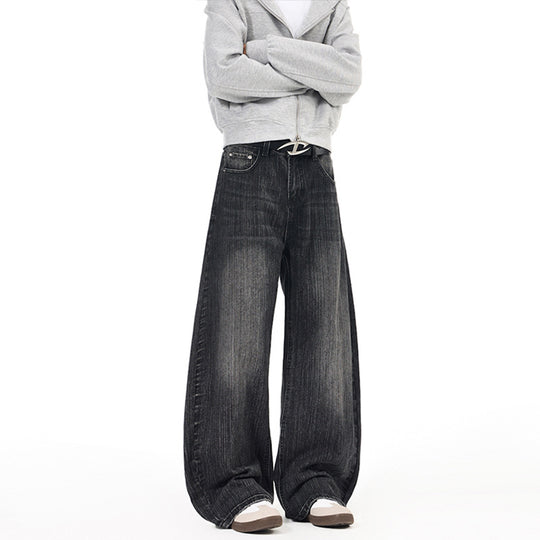 Herren Weite Vintage-inspirierte Denim‑Palazzohose mit verlängerter Saumlage und soften Bleach‑Effekten Nord Taschen
