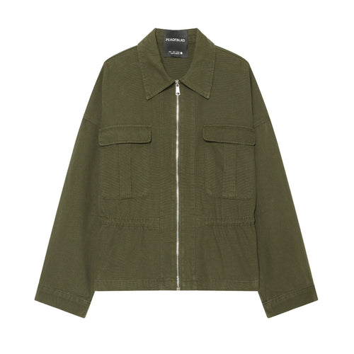 Damen Taillierte Cropped Utility‑Jacke mit durchgehendem Reißverschluss und Pattentaschen Nord Taschen