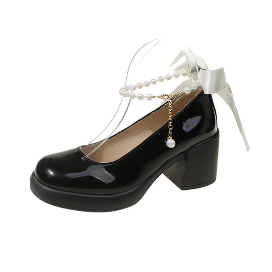 Damen Elegante Plateau-Pumps mit Perlen- und Schleifenverzierung