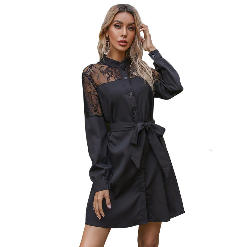 Damen Elegantes Hemdkleid mit Spitzenärmeln Nord Taschen