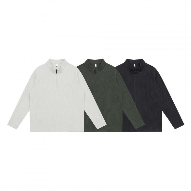 Unisex Grobstruktur-Halbzip-Pullover mit Stehkragen und Boxy-Schnitt Nord Taschen