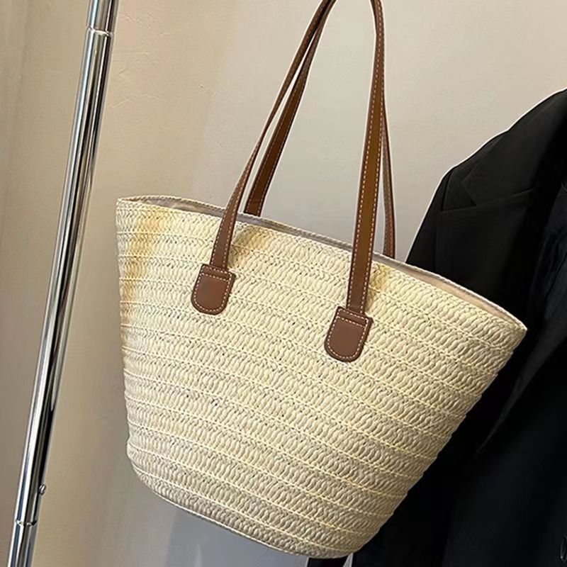 Damen Stroh-Tasche mit hochwertigen Kunstledergriffen Nord Taschen