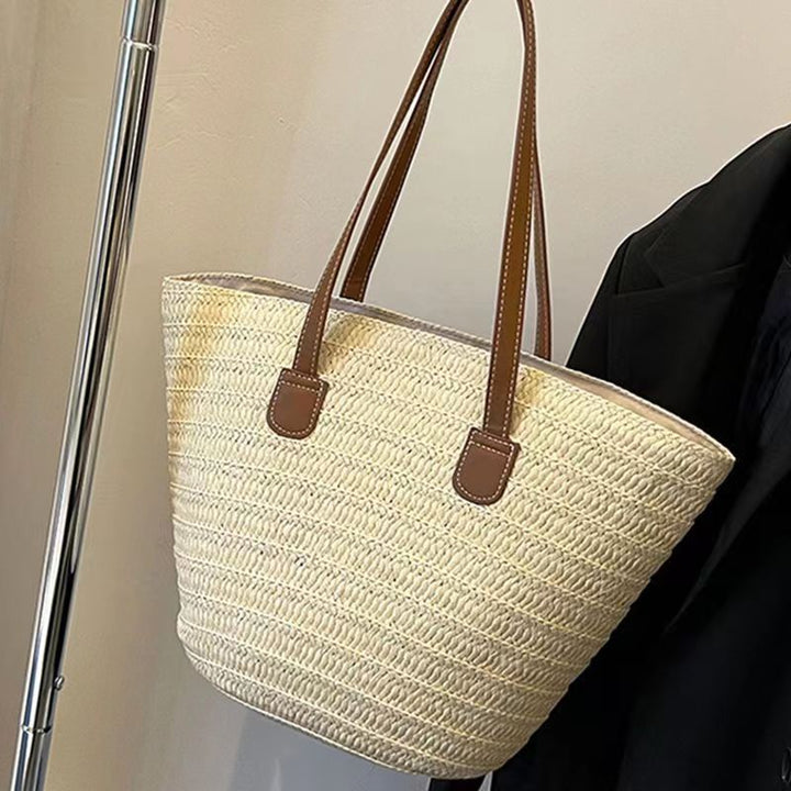Damen Stroh-Tasche mit hochwertigen Kunstledergriffen Nord Taschen