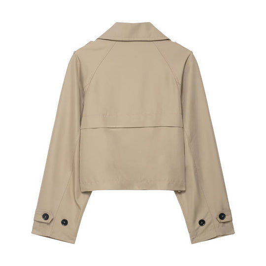 Damen 700+ Cropped‑Trenchblouson mit doppelreihiger Knopfleiste und Schulterpatten Nord Taschen